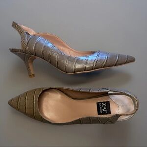 ZAC Posen Leather Shoes 7 Pointed Toe Slingbacks Croc Embossed Dressy Party Work